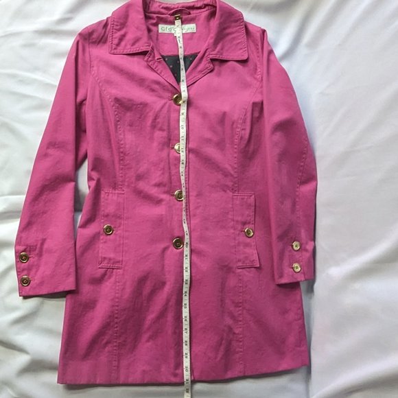 Petite lightweight pink spring trench coat with gold buttons size 4 Cleo GUC - Picture 3 of 10